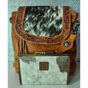 Myra & STS Ranchwear Cowhide Tooled Leather Crossbody Bag & Wallet Set, Western